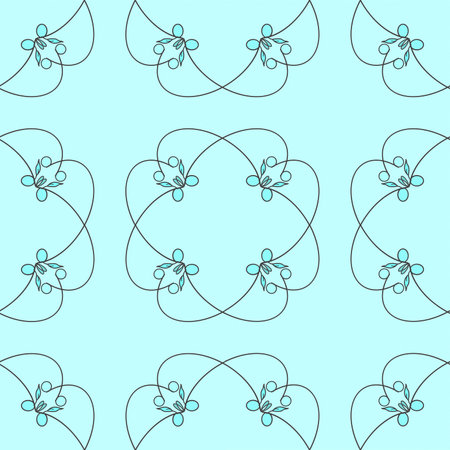 Simple hand drawn floral design on pastel green blue. Seamless repeat pattern. Wallpaper, fabric, home decor.の写真素材