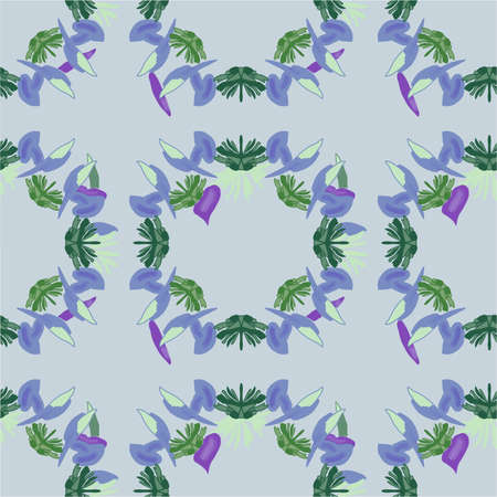 Hand painted circular floral design on blue, Seamless repeat pattern. Wallpaper, fabric, home decor.の写真素材