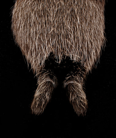 The two hairy finger-like spinnerets at the end of the body of an Australian Tarantula, also known...