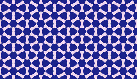 Blue and white shapes and circles seamless repeat pattern.