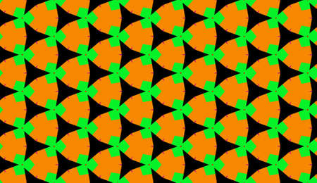 Seamless repeat pattern of shapes in green orange and black with strokes of purple.の写真素材