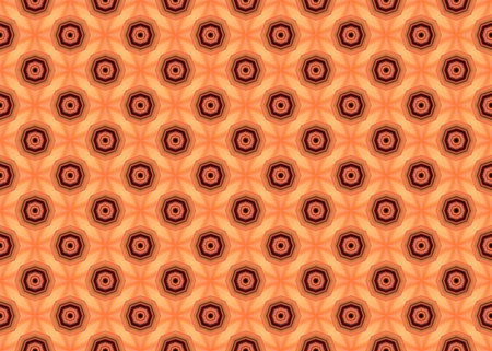 Seamless repeat pattern of shapes in orange and brown.