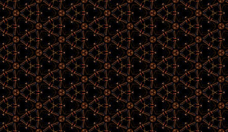 Seamless repeat pattern of shapes in orange on dark brown.の写真素材