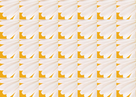 Seamless repeat pattern of shapes in orange and white flower petals.