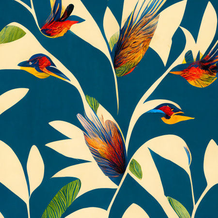 Painted tropical bird creative illustrationの写真素材