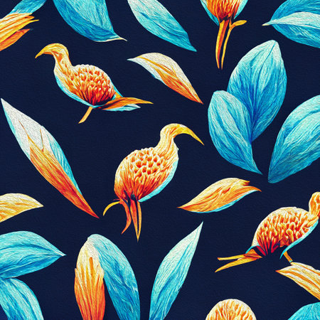 Creative illustration of bright tropical birdsの写真素材