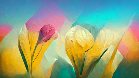 Art deco style colorful painted flower, ai generated. Creative artistic illustration. Eye catching pastel tones.の写真素材