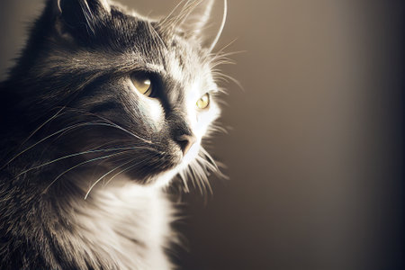 Illustration of a cat's face in closeup. Very cute with expressive eyes.の写真素材