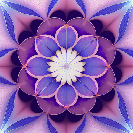 Bright mandala tile, symmetrical radial creative illustration.の写真素材