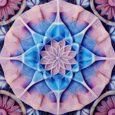 3D mandala tile in pastel colors, symmetrical radial creative illustration.の写真素材
