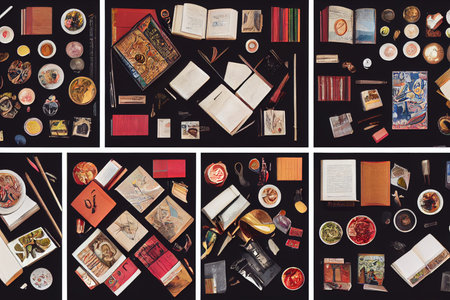 Flatlay overhead view of books and pencils. Concept illustration for business or back to school.