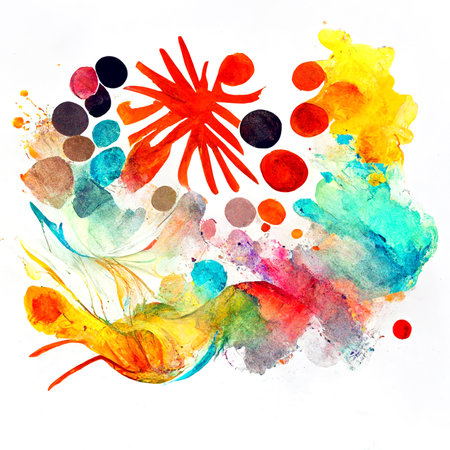 Ink and markers creative illustration on white background simulating hand drawn abstract color textures. Painted brush stroke design for card, invitation, placard, brochure, flyer, poster.の写真素材