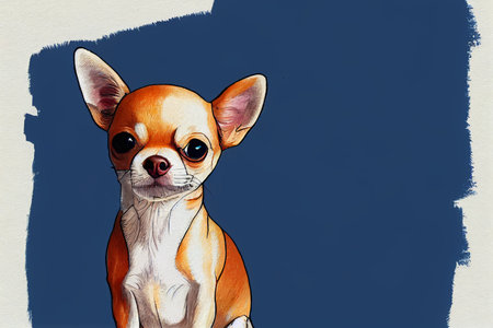 Colored sketch illustration of a chihuahua puppy with blue background.の写真素材