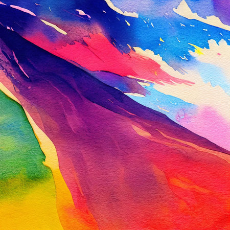 Vibrant watercolor painted background wallpaper, colorful and interesting, a cool design for posters and online creative illustrations.の写真素材