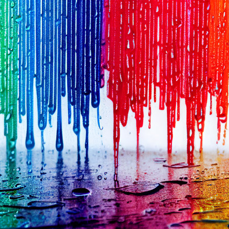 Vibrant painted raindrops background wallpaper, colorful and interesting, a cool design for posters and online creative illustrations.の写真素材