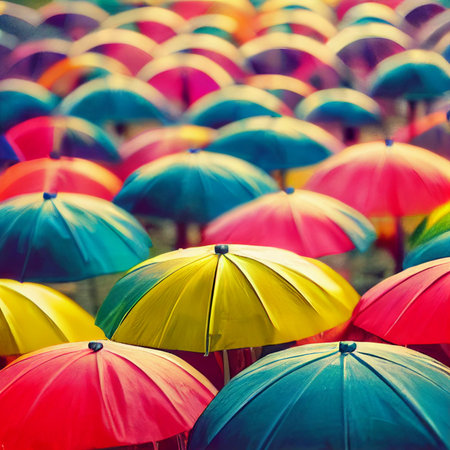 Vibrant crowd of umbrellas background wallpaper, colorful and interesting, a cool design for posters...
