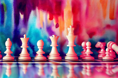 The strategic board game of chess as a colorful background wallpaper. An artistic illustration.の写真素材