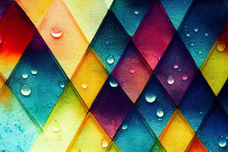 Raindrops on colorful glass in a diamond pattern. An interesting backdrop or wallpaper for your...