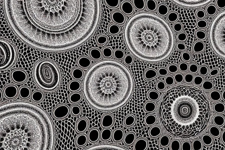 Fractal geometric shape with detailed structure, an illustration of the pattern complexity with infinite depth and complexity. Black and white lace design.の写真素材