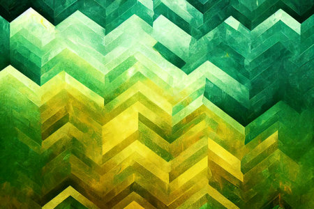 Wallpaper illustration bursting with color, ideal for use as a background, card, stationery or anything digital. Green and yellow geometric shapes.の写真素材