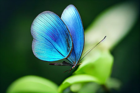 Butterfly illustration - representative of a ulysses butterfly on a green plantの写真素材