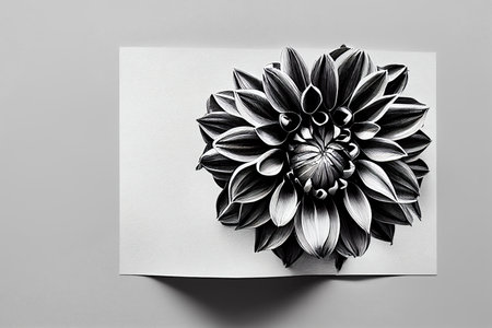 Line art drawing illustration, black and white with crisp lines. A creative dahlia flower.の写真素材