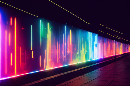 Neon lighting illustration of brightly glowing, electrified glass tubes or bulbs that contain...