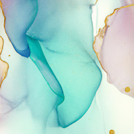 Alcohol ink illustration featuring transparent colors with hints of glitter and texture. Soft and pretty and useful as a background or wallpaper.の写真素材