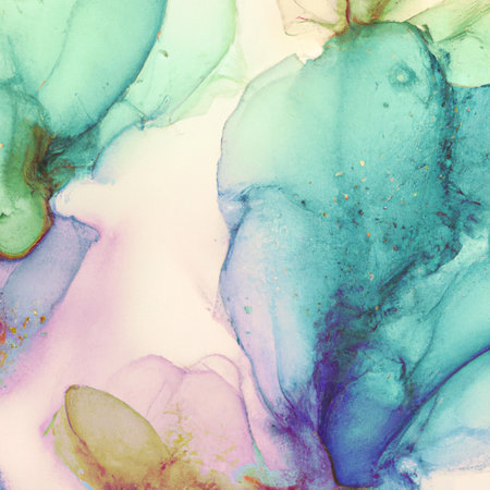 Alcohol ink illustration featuring transparent colors with hints of glitter and texture. Soft and pretty and useful as a background or wallpaper.の写真素材