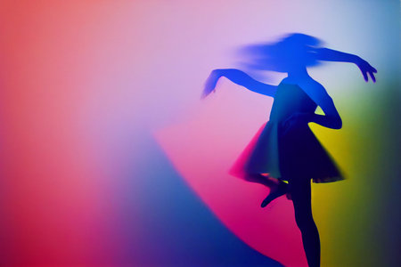 Blurred to replicate intentional camera movement, a colorful illustration of a child playing.