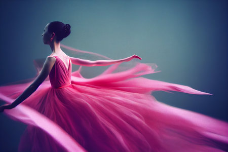 Blurred to replicate intentional camera movement, a colorful illustration of a ballerina in a pink dress.の写真素材