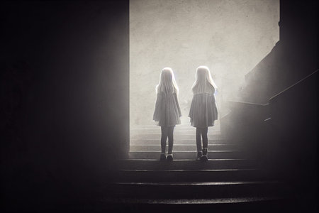 Conceptual illustration of a mysterious stairway and the people walking up it. The story has a...