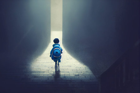 Conceptual illustration of a mysterious stairway and the people walking up it. The story has a...