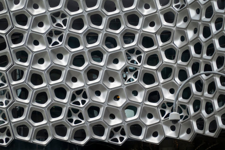 Brisbane, Queensland, Australia - November 2022: A honeycomb of steel decoration in the city heart.のeditorial素材