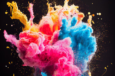 Bright and colorful ink splash explosion. An illustrative background with many digital uses.