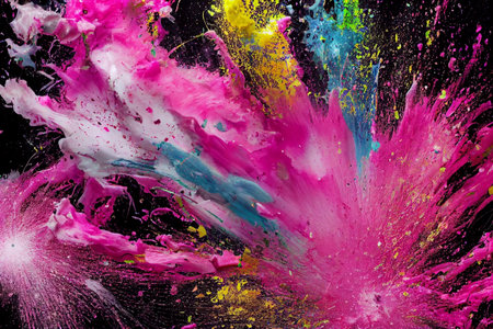 Bright and colorful ink splash explosion. An illustrative background with many digital uses.の写真素材