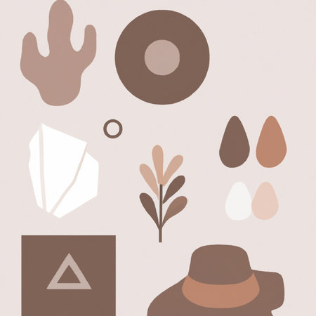 Trendy graphic illustration with an elegant muted color palette. Minimilistic Boho flat floral style.の写真素材