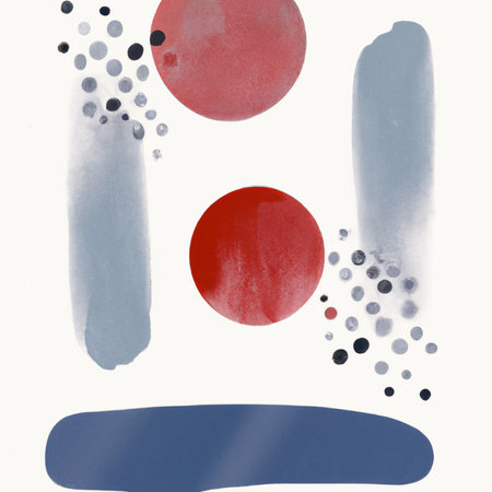 Trendy graphic illustration with an elegant red white and blue color palette. Minimilistic Boho flat abstract style.の写真素材