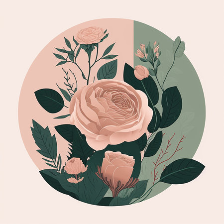 Drawing illustration of a circle of flowers in pastel colors.の写真素材