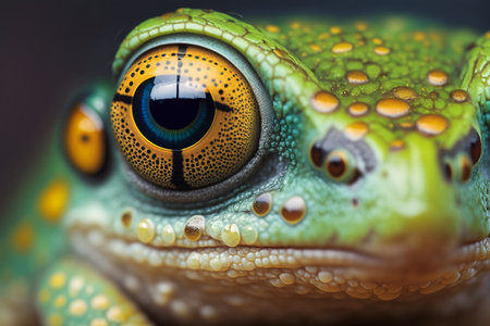 Illustration of the ultra close up magnification of the eyes of a green frogの素材