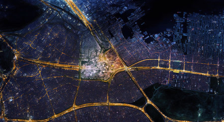 Illustration of a bird's eye view satellite image from outer spaceの素材