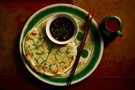 An illustration of scallion pancakes Chinese mealの素材
