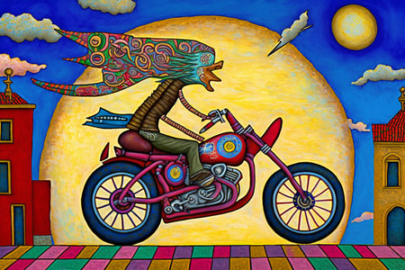 An illustration of a whimsical motorcyclistの素材