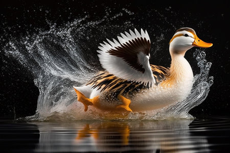 Realistic illustration of a steamer duck landing on the waterの素材