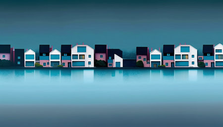 Creative illustration of a landscape, colorful and pictorialの素材