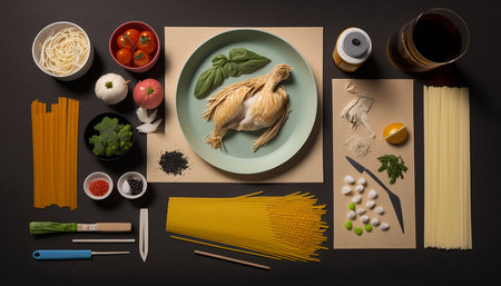 Knolling is simply the process of arranging objects so they are parallel or at 90-degree angles. Illustration of knolling food.の素材