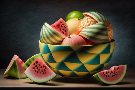Illustration of a delicious bowl of colorful fruitの素材