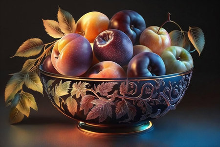 Illustration of a delicious bowl of colorful fruitの素材