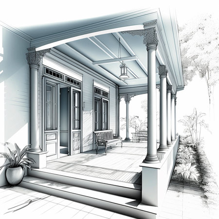 Illustration of sketched plans for a verandah renovation or buildの素材