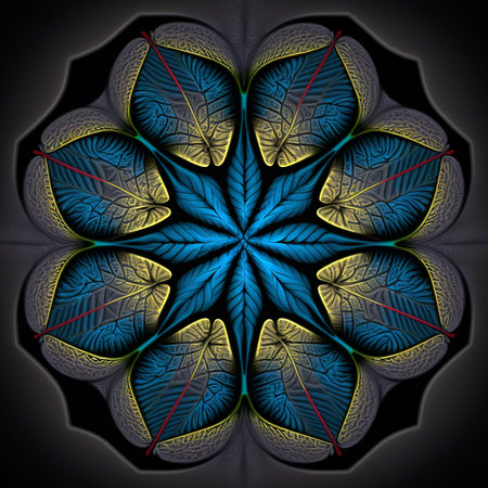 Illustration of the symmetrical and geometric shape of a floral style mandalaの素材